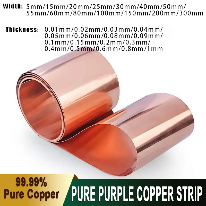 1 Meter Thick 0.01mm-1mm Pure Copper Tape Grounding 99.9% Oxygen-Free Flexible Strips for Grounding/Shielding/Heat Conduction
