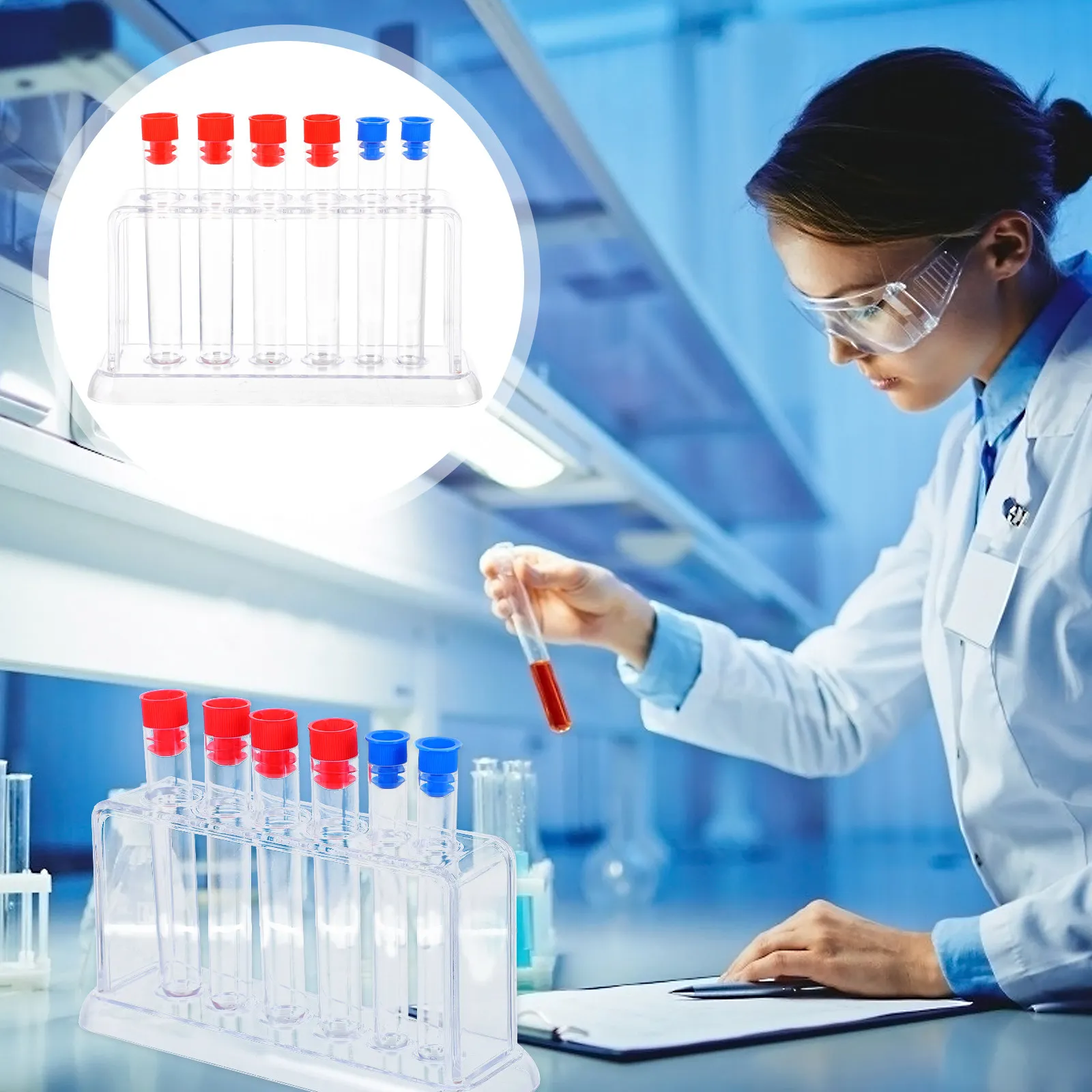 Laboratory Tube Holder with tuebs Chemical Test Tube Rack Lab Tubes With Stand Holder Flat Bottom Rack (Caps, Random Color)