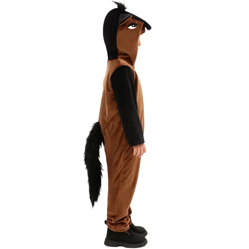 SN88 Brown Kids Horse Costume Outfit Girl Boys Party Role Play Dress Up Jumpsuit Mask Animal Onesie Halloween Cosplay Winter Pla