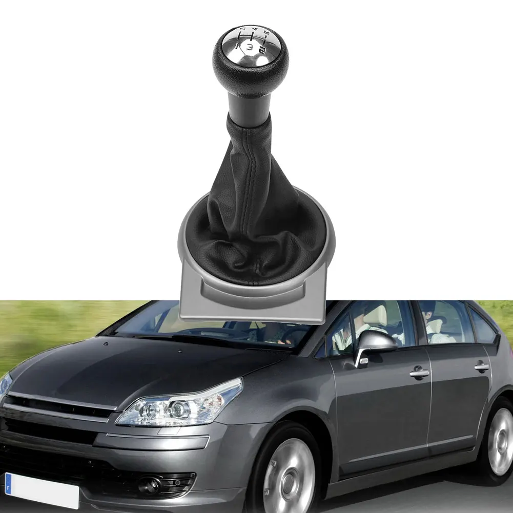 Car Gear Shift Knob 5 Manual With Gear Cover For C4 MK1 2004-2008 Plastic Artificial Leather Car Accessories Tools