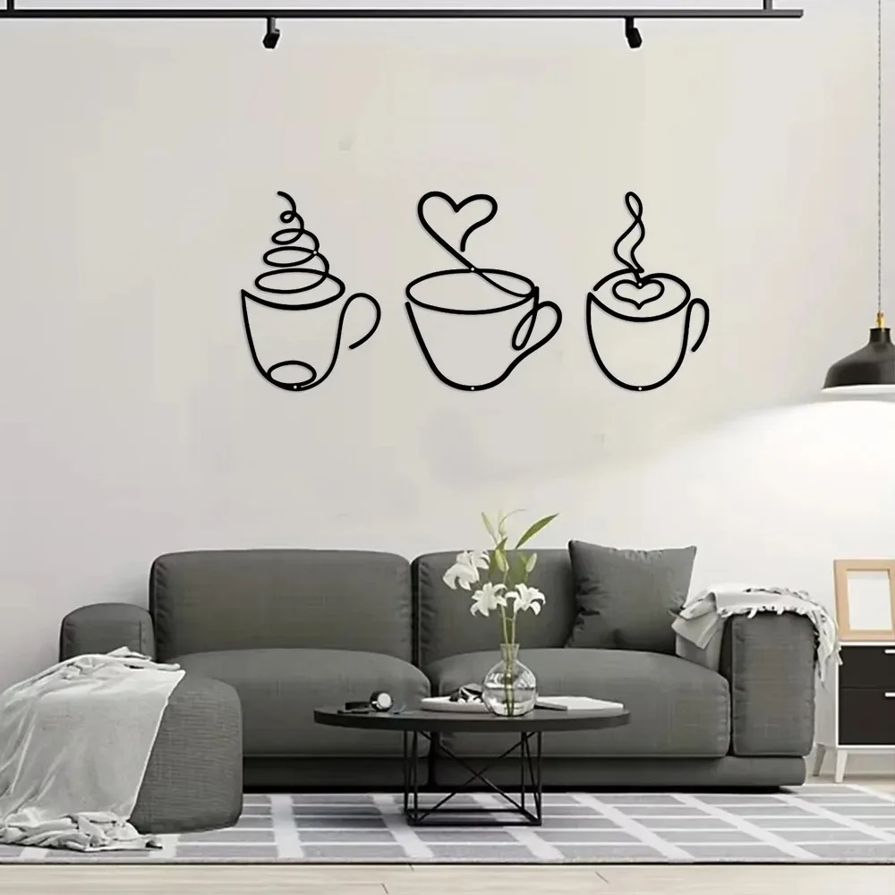 Cifbuy Three-Piece Metal Coffee Cup Wall Decor, Modern Farmhouse Kitchen Decoration, Unique Sculptures for Home and Cafe