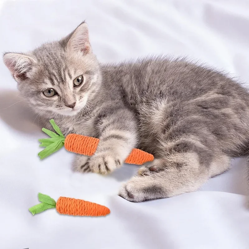 Catnip Carrot Cat Gnawing Toy, Bell, Teasing Stick, Interactive, Bite Resistant, Wear-Resistant, Self Entertaining Grinding stic