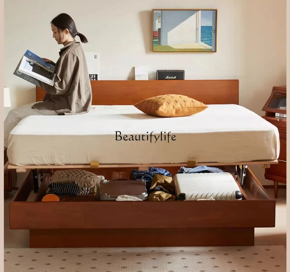 

yj19 Nordic Solid Wood Storage Bed Japanese Style High Box Storage Box Bed