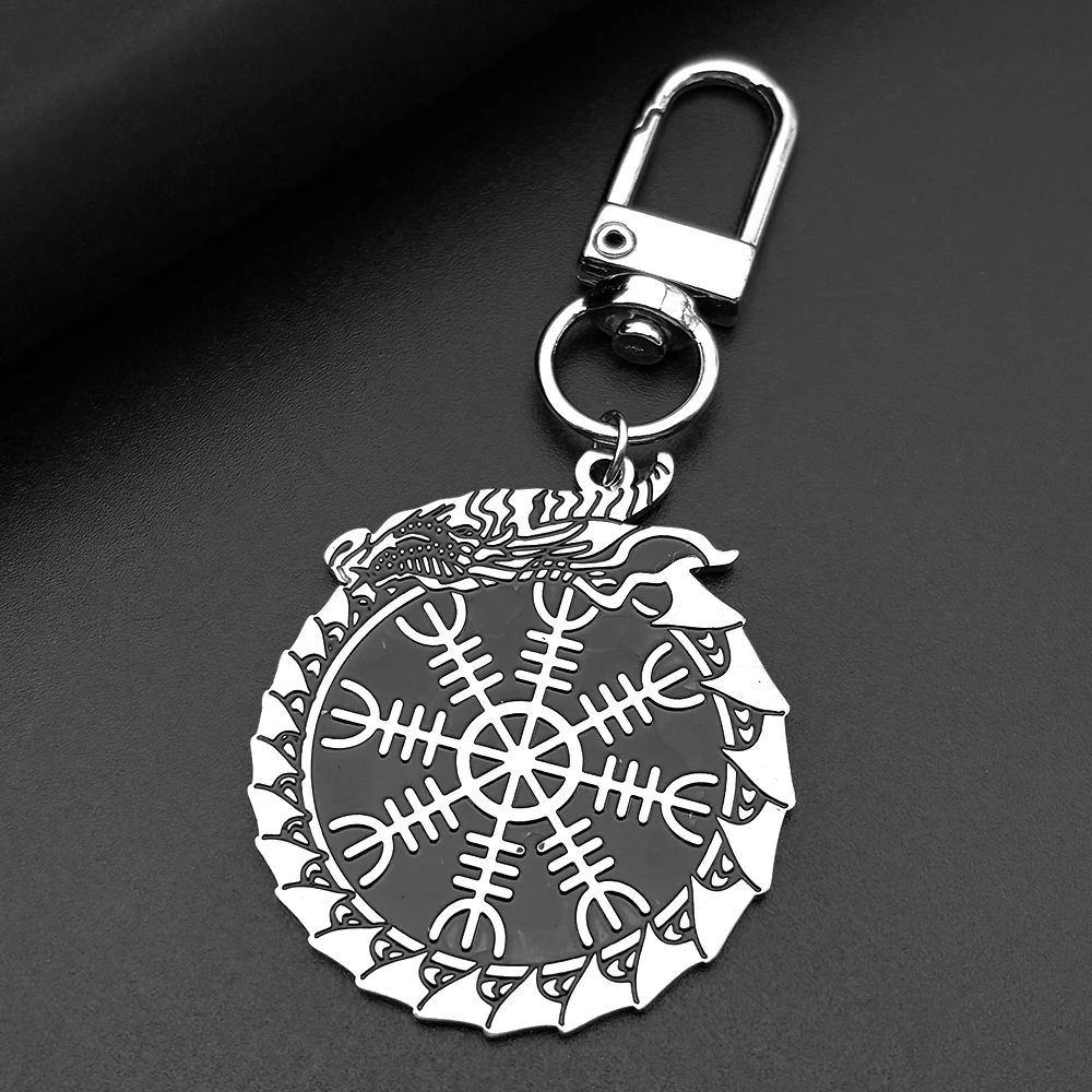 

Viking Helm Of Awe Compass Keyring For Women Men Stainless Steel Silver Color Faith Amulet Male Bag Hanging Keychains Jewelry