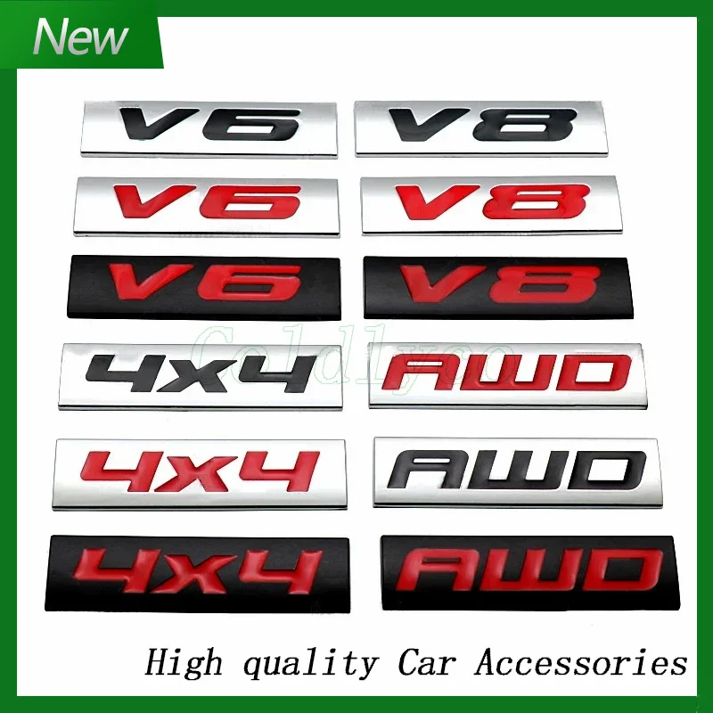 

For Car Trunk Emblem Sticker for 4X4 V6 V8 AWD Logo Letter Badge Decals Decoration