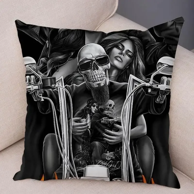Motorcycle Skull and Sexy Girl Cushion Cover Sofa Home Dead Soul Pillowcase Decoration Polyester Cartoon - view 5