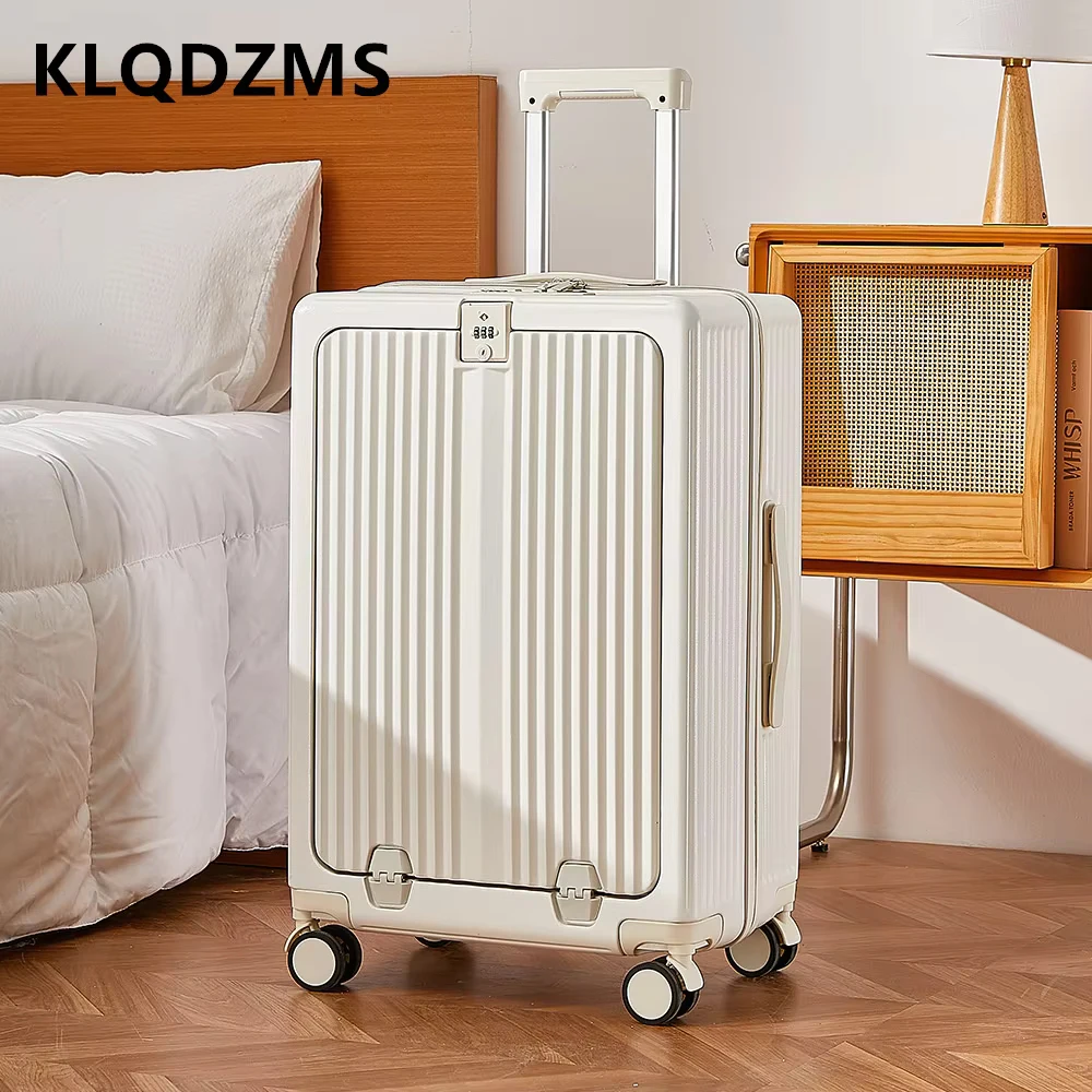 KLQDZMS Suitcase on Wheels Front Opening Laptop Boarding CaseUSB Charging Trolley Case20