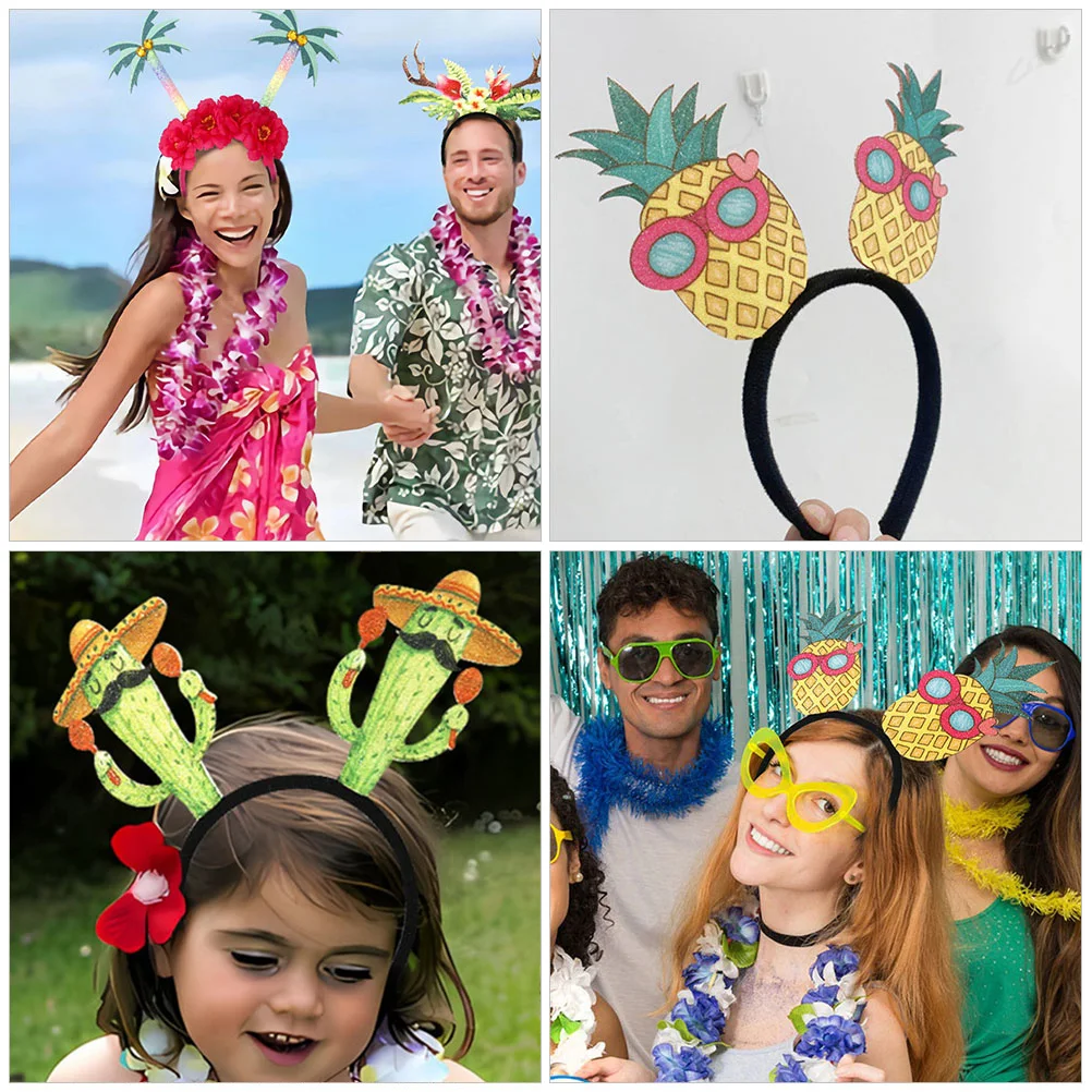 

5pcs Pineapple Flamingo Headbands Plastic Lightweight Hawaiian Party Accessories Women Luau Hairband Beach Pool