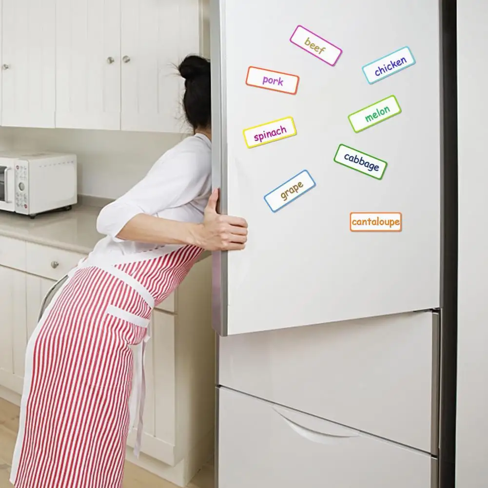 磁気ドライイレースタグ、再利用可能なラベルプレート、簡単なワイプオフ、複数の使用、カラフルな冷蔵庫名タグ、事務用品、54個