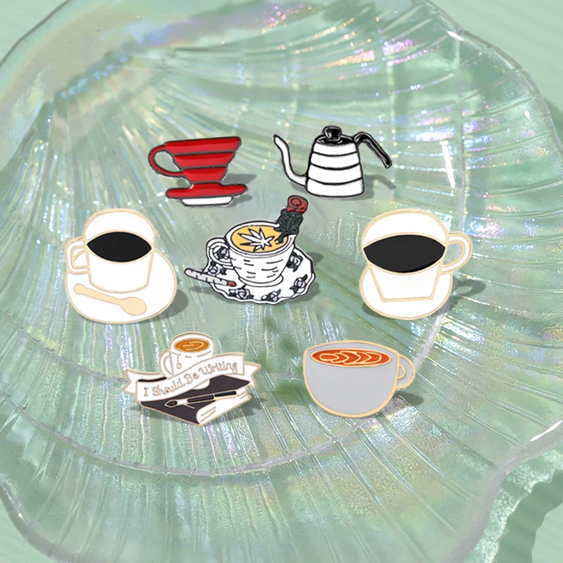 Coffee Collection Enamel Pin for Barista Vintage Rose Tea Latte Americano Brooches Coffee Machine Mini Coffee Bean Badge Jewelry