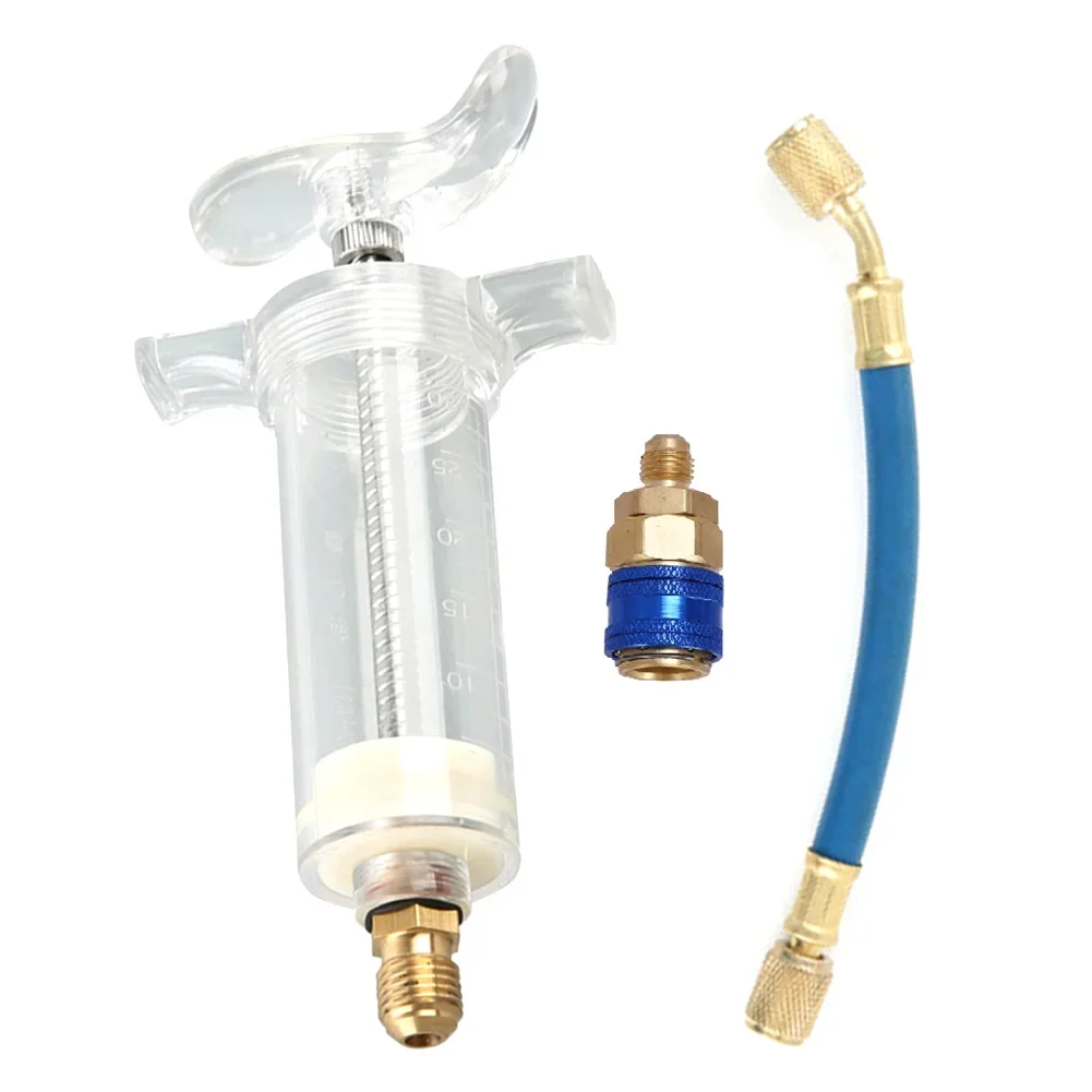 8-1Sets Car A/C Oil/Dye Injector 1Oz Manual Oiler Injection Syringe R134A Low Side Quick Coupler Adapter Air Conditioning Tools