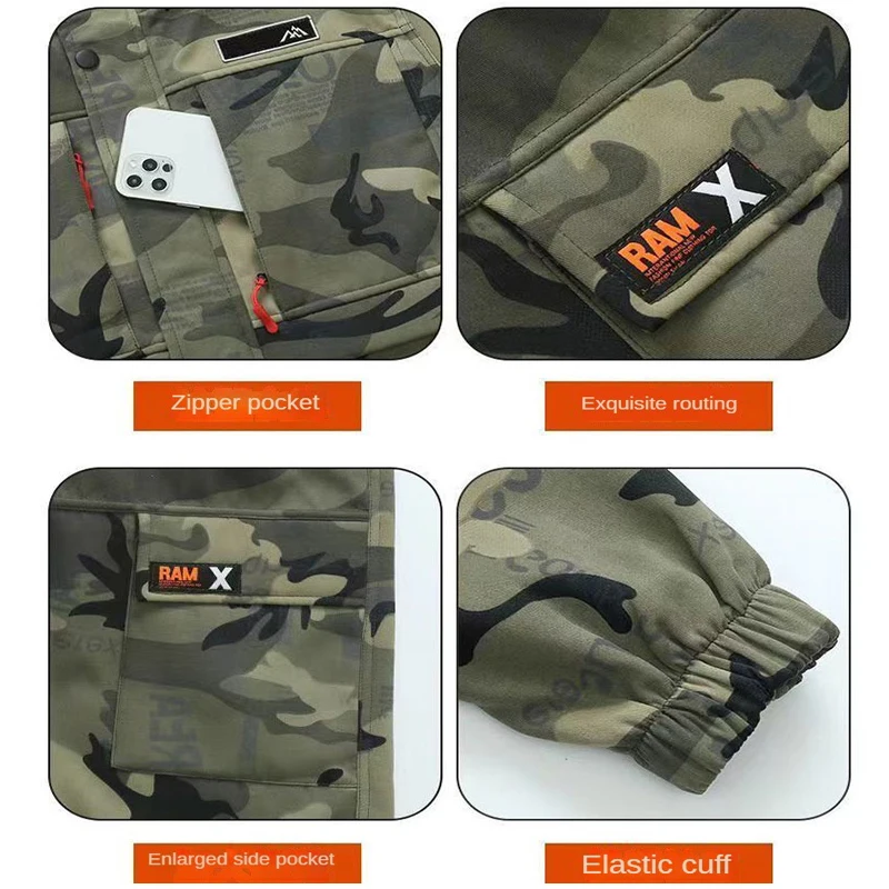 Traje de camuflaje grueso resistente al desgaste para hombres, cálido y a prueba de frío, felpa de invierno, traje de protección laboral, ropa de