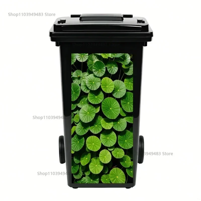 Green Plants Leaves Trash Can Decals Vinyl PVC Waterproof Stickers for Customize Garbage Can Home Rubbish Bin Aesthetics Decor