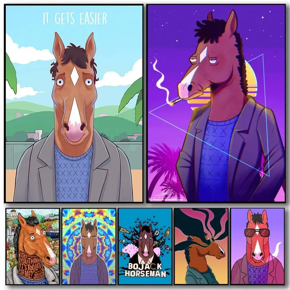 B-BoJack Funny H-Horsemans  Poster and Prints Wall Art Pictures for Modern Bedroom Game Room Home Decor