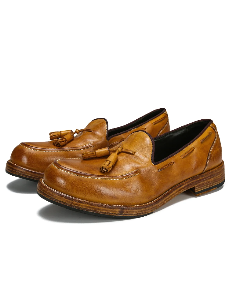 Goodyear-Leather Shoes Men's Vintage Genuine Leather Water Wash New Casual Horse Pi Lefu Shoes Men's Shoes