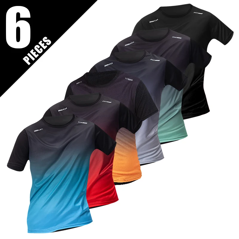 1/2/4/6-piece Men's Seasonal Sports Style Gradient Quick Drying Multi-color Short Sleeved Top Casual Running Black Shorts Set
