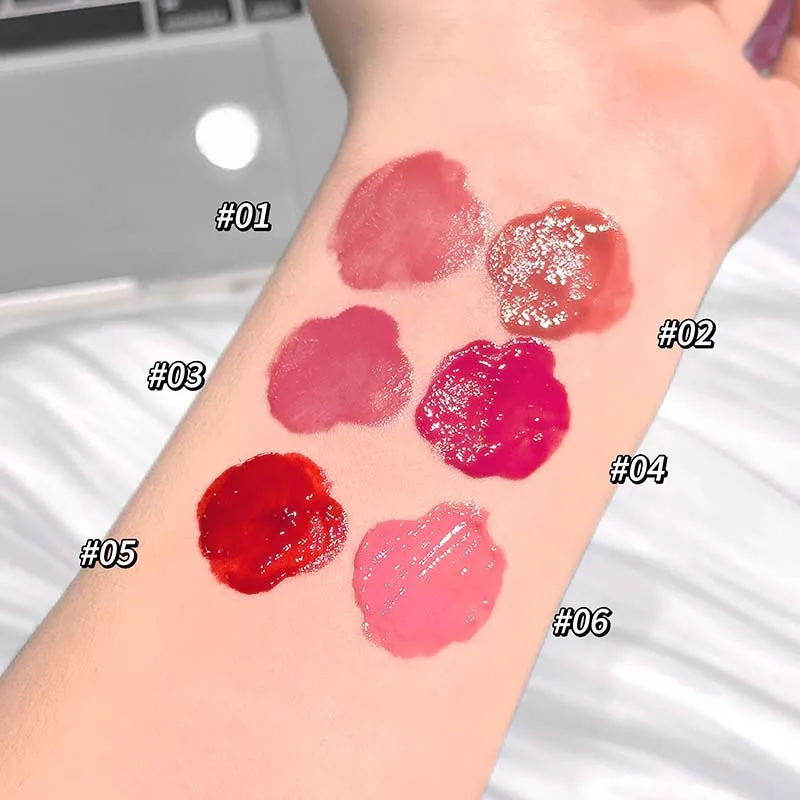 6 ألوان مرآة مائية خفيفة ملمع شفاه 6 ألوان مصطبغة للغاية لترطيب الشفاه، مكياج شفاه لامع يدوم طويلاً