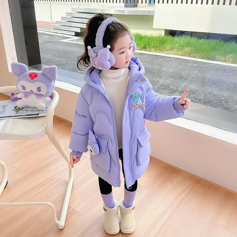 Kawaii Anime Sanrioed Kuromi Children Padded Jacket My Melody Girls Fashion Plush Jacket Warm Thicken Cute Winter Padded Clothes