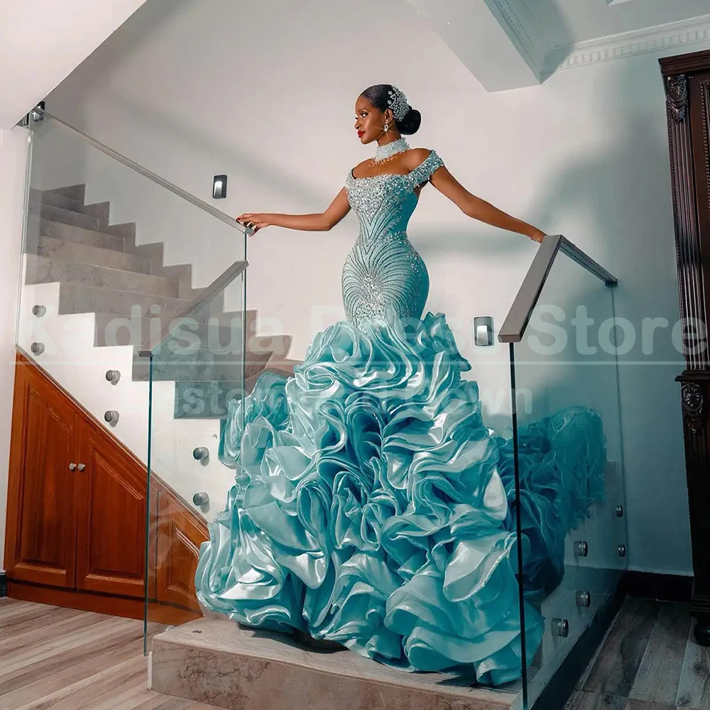 Gorgeous Crystal Evening Dresses Fashion Off the Shoulder Chapel Train Sleeveless Mermaid Special Occasion Celebrity Long Dress