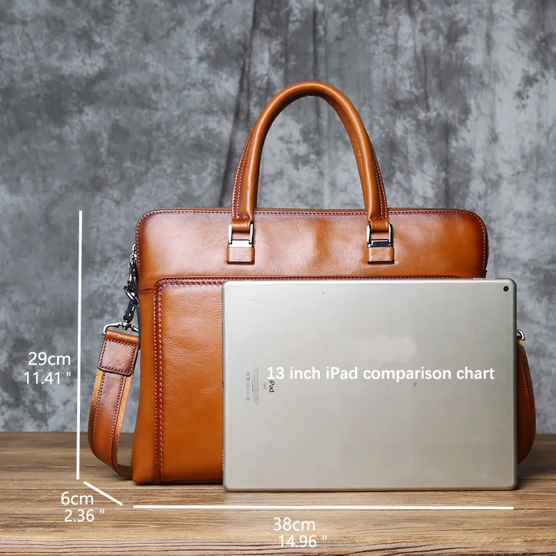 Nzpj Vintage Echt leder Herren Aktentasche natürliche Rindsleder horizontale Handtasche Business Umhängetasche lässige Computer tasche – Detail 2