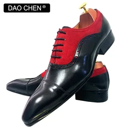 LUXURY MEN'S OXFORD SHOES LACE UP BLCK MIXED RED SUEDE CASUAL MENS DRESS SHOES REAL LEATHER OFFICE WEDDING SHOES FOR MEN