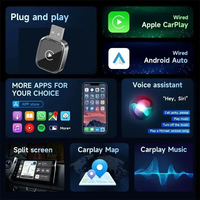TrolinkTek Wireless Carplay Adapter Android Auto Smart 2In1 Dongle 2.4G & 5.8Ghz WiFi BT Auto Connect Plug&Play Aluminum Alloy
