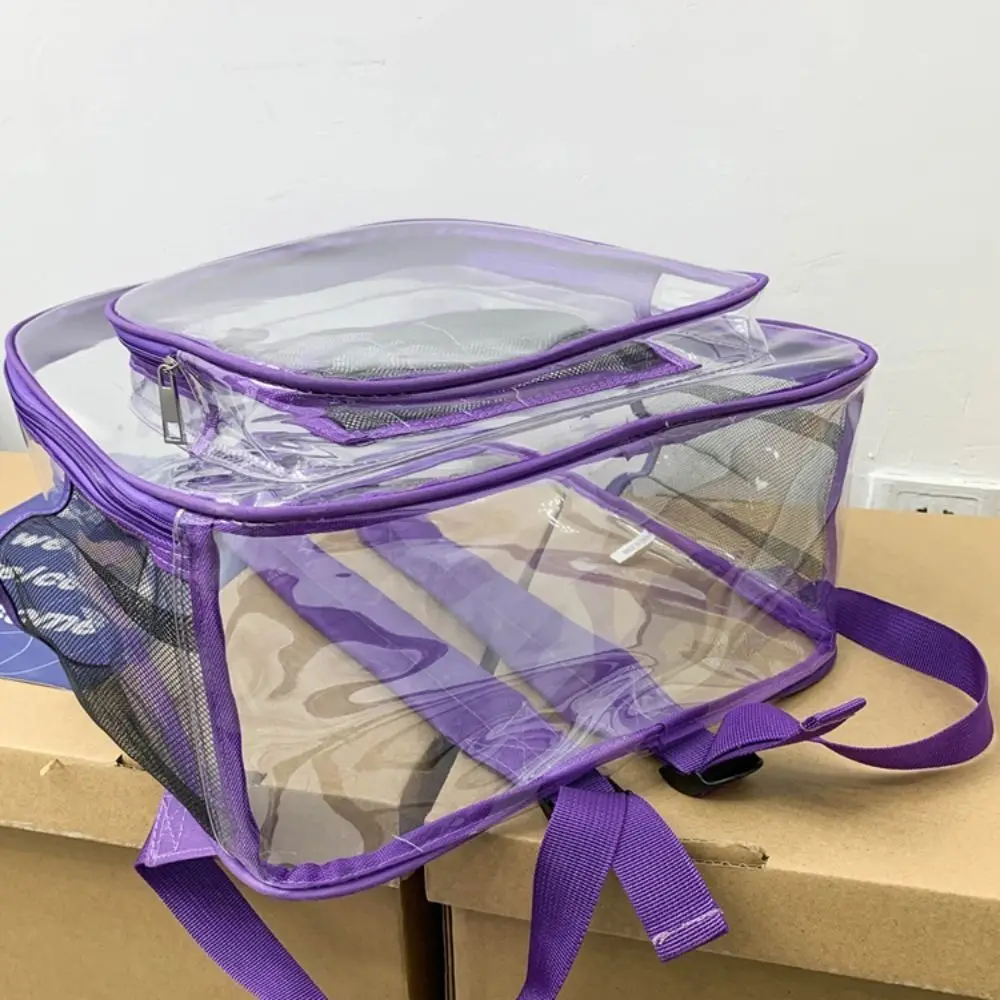 Modischer transparenter PVC-Rucksack mit großer Kapazität, wasserdicht, Schultasche für Schüler, mehrere Taschen, vielseitig kombinierbare durchsichtige Umhängetasche für die Schule. – Detail 3