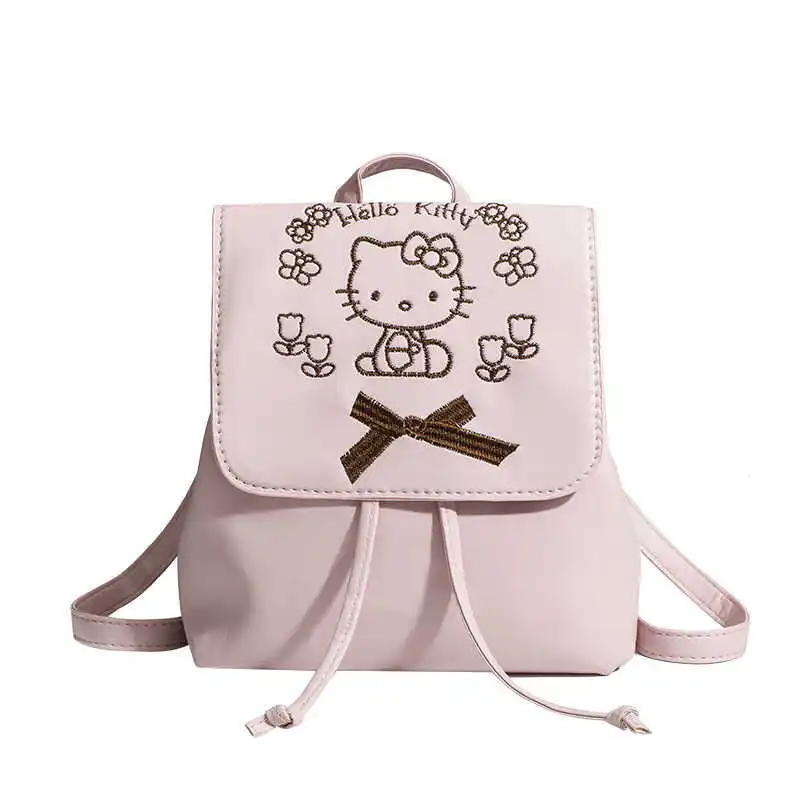

Kawaii Cartoon Hellokitty Embroidery Patterns Fashion Leather Pink Pu Small Backpack Mini Bag for Girl Gift