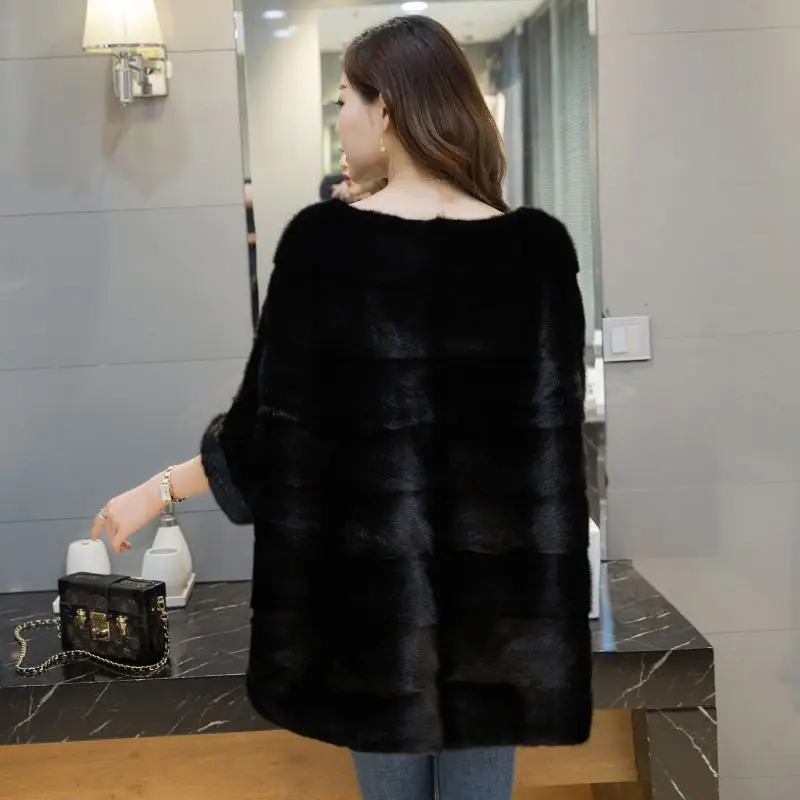 Annsirgra Autumn Winter Real Fur Coat Women Natural Rex Rabbit Fur Pullover Fashion Luxury Warm Overcoat 6XL Big Size BlackWhite