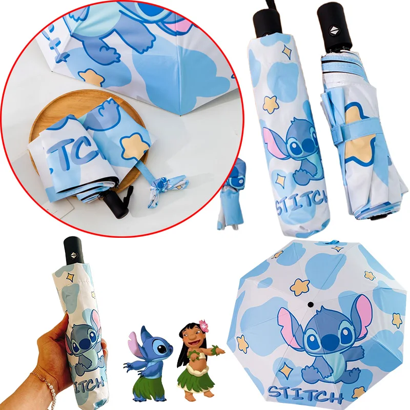 

Disney Stitch Sunscreen Umbrella Anime Children's Rain Sunny Dual Purpose Sunscreen UV Protection Folding Triple Fold Umbrella
