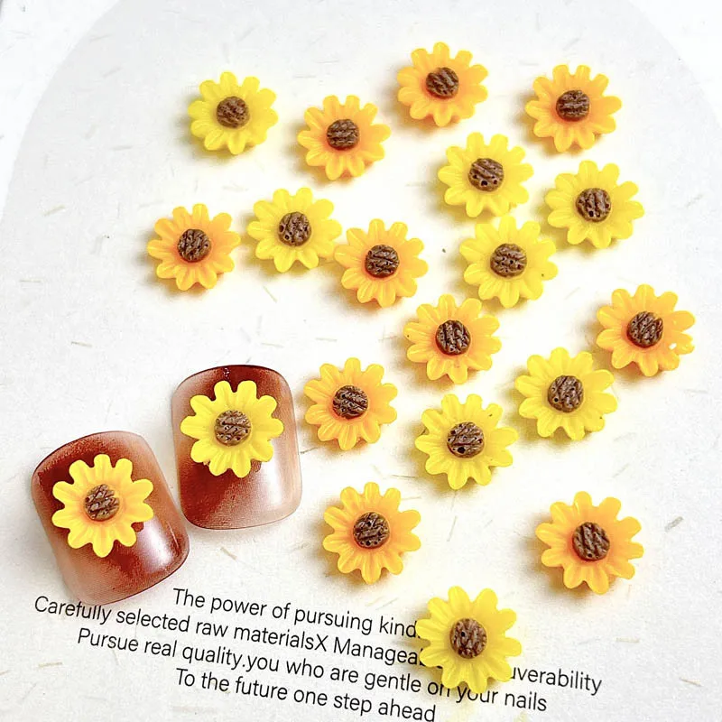 30PCS 3D Minimalist Resin Sunflower Nail Charms Sunny Summer Flowers Nail Art Decorations Accessories for DIY Manicure Crafts