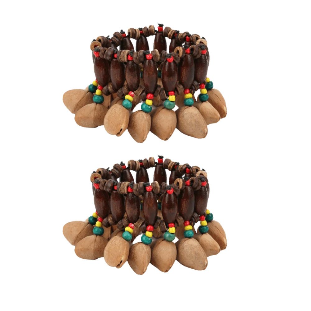 2PCS Handmade Rattle Design Nut Shell Handbell Nut Shell Colorful Handmade Percussion Instruments Seed Rattle Bracelet For Relax