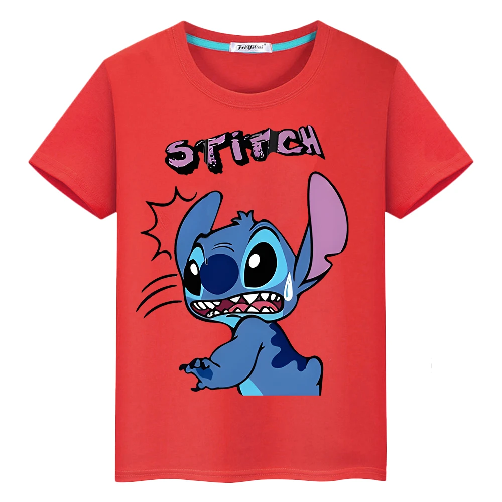 

stitch Kawaii 100%Cotton t shirt for kids boy 10years Stitch Disney Print anime Tops disney Short pride tshirt y2k girls clothes