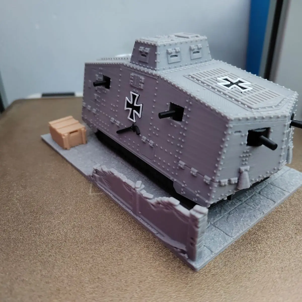 

Hot Sale WWI German A7V Tank Model with Moving Cannon 3D Printed Military Model Kit Desktop Decor Military Collectors Hobbyists