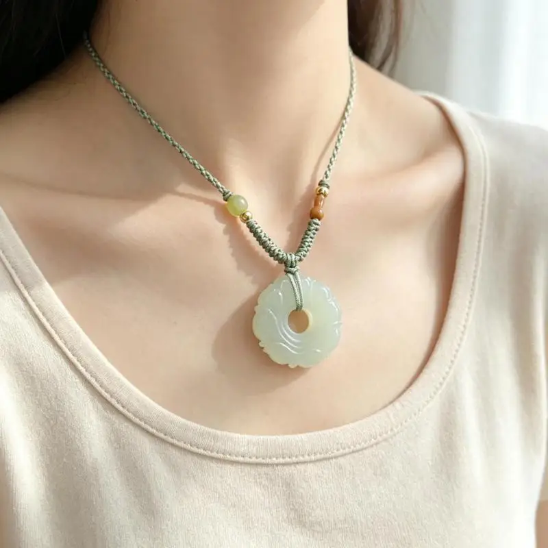 Genuine China Nephrite Stone Certified Jade Lotus Flower Pendant Necklace Women Chinese Natural Hetian Jade Lucky Charms Amulets