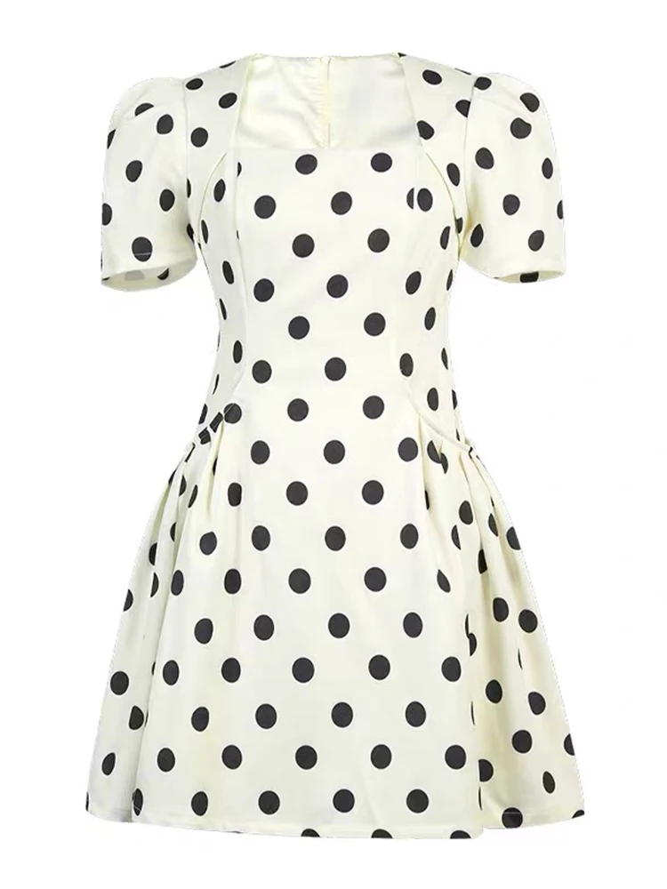 ชุดเดรสสั้นทรงเอเข้ารูป คอเหลี่ยม ลายจุดสไตล์เรโทร เซ็กซี่  สำหรับผู้หญิง  แฟชั่นหรูหรา เหมาะสำหรับงานปาร์ตี้ งานพรอม  ลำลอง  ใหม่