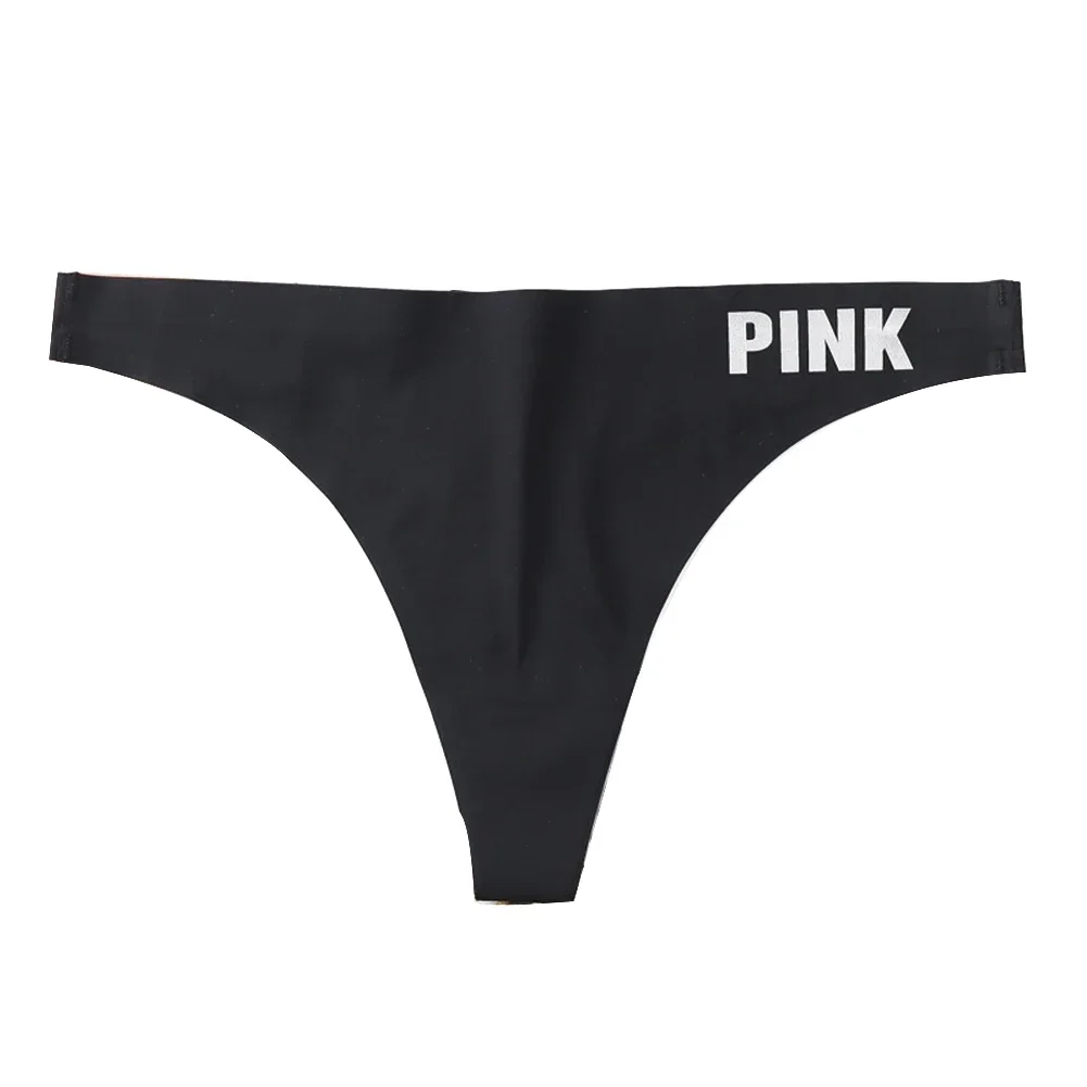

Female Thongs Smooth Letter Solid Color Underwear 1 Pc Elastic G-string High Stretch Ice Silk Low-Waist Fashion