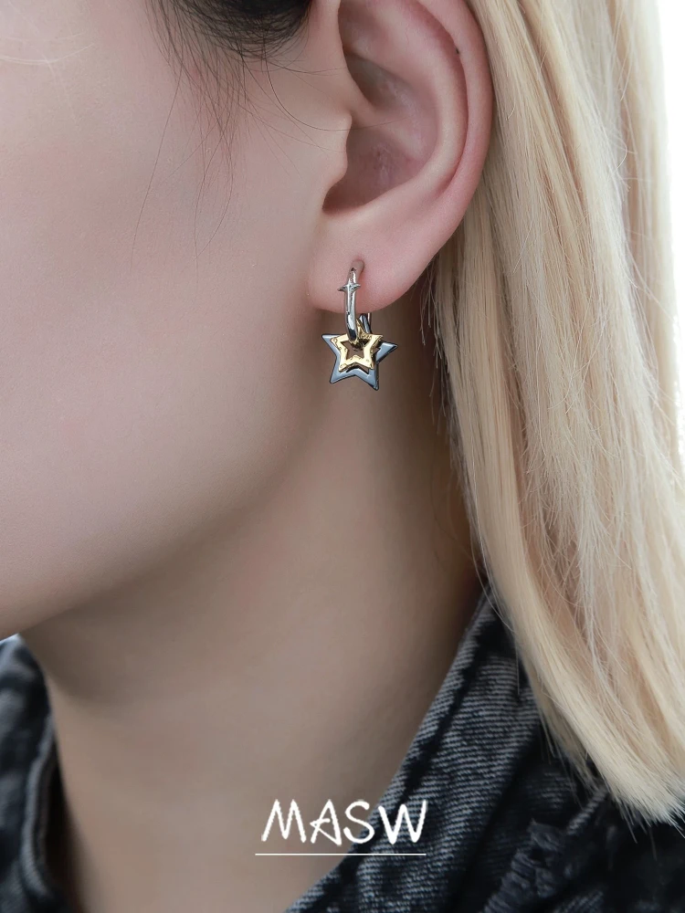 MASW Original Design High Quality Asymmetrical Star Metal Earrings For Women  Gifts Fashion Accessories Hot Selling Jewelry