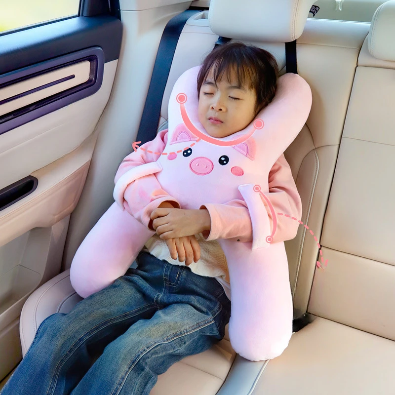Kids Car Neck Pillow with Seat Belt Safety Sleep Aid Prevent Leaning Head Back Seat Sleeping Comfort During Long Distance Travel