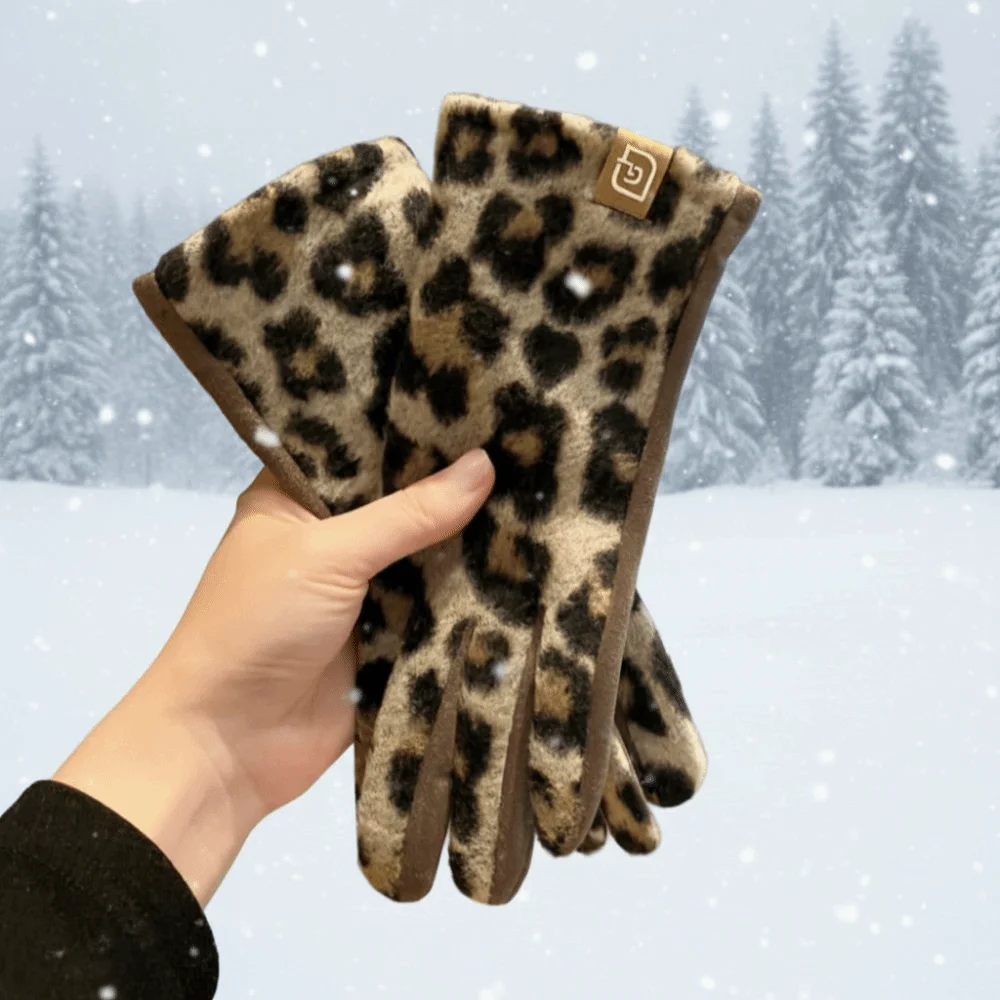 Practical Cashmere Leopard-print Gloves Cold-proof Keep Warm Ladies Driving Gloves Touch Screen Windproof Mittens Winter Cycling