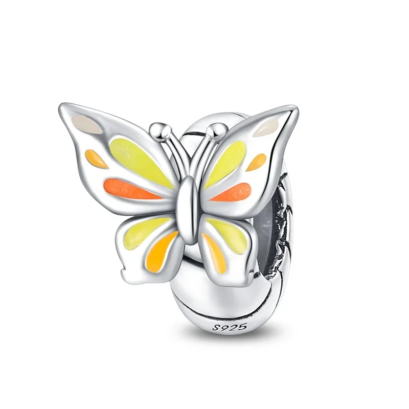 Colgante de plata de ley 925 Original para pulsera Pandora, Animal, mariposa, pluma, flor, cuentas, regalo de joyería para mujer