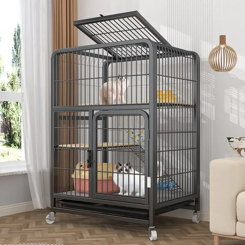 Cat cage household indoor large space bold, reinforced with toilet integrated double-layer square tube cat villa, cat cage
