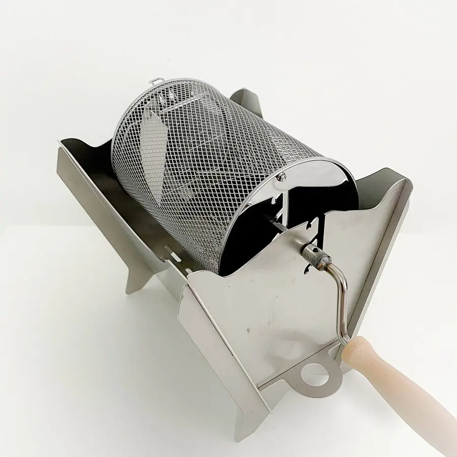 Charcoal Coffee Bean Roaster, Hand Crank Drum Roaster with Sieve, Outdoor Camping Stove Roasting Tool