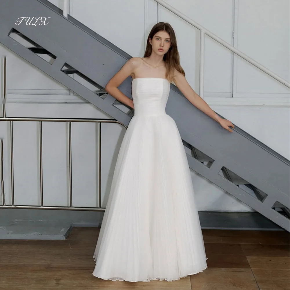 تولكس بسيط عاجي ألف خط فساتين زفاف طويلة كوريا صورة تبادل لاطلاق النار حمالة الأورجانزا زي العرائس مشد مخصص ওয়েডিংddeريس 2026 #1