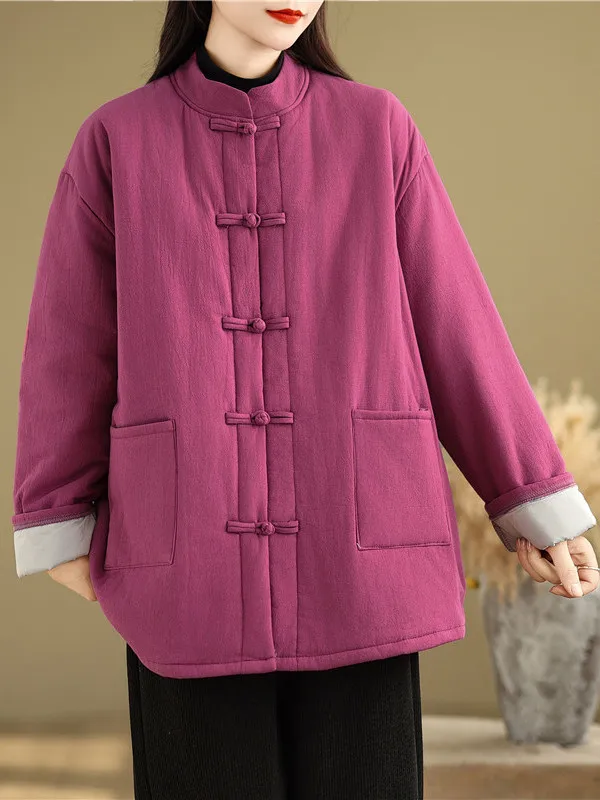 

2025 Winter New Thiened Cotton Padded Chinese Sle Ethnic Loose Fit Warm Top Outerwear Coat Retro Long Sve Stand Collar