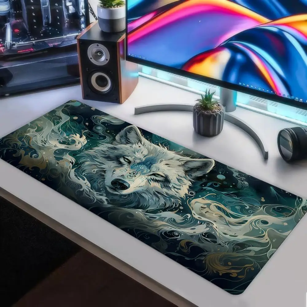 Mystical White Wolf Art large mouse pad desk pad gaming mats edge locking rubber anti-slip pc accessories Computer Desks pad