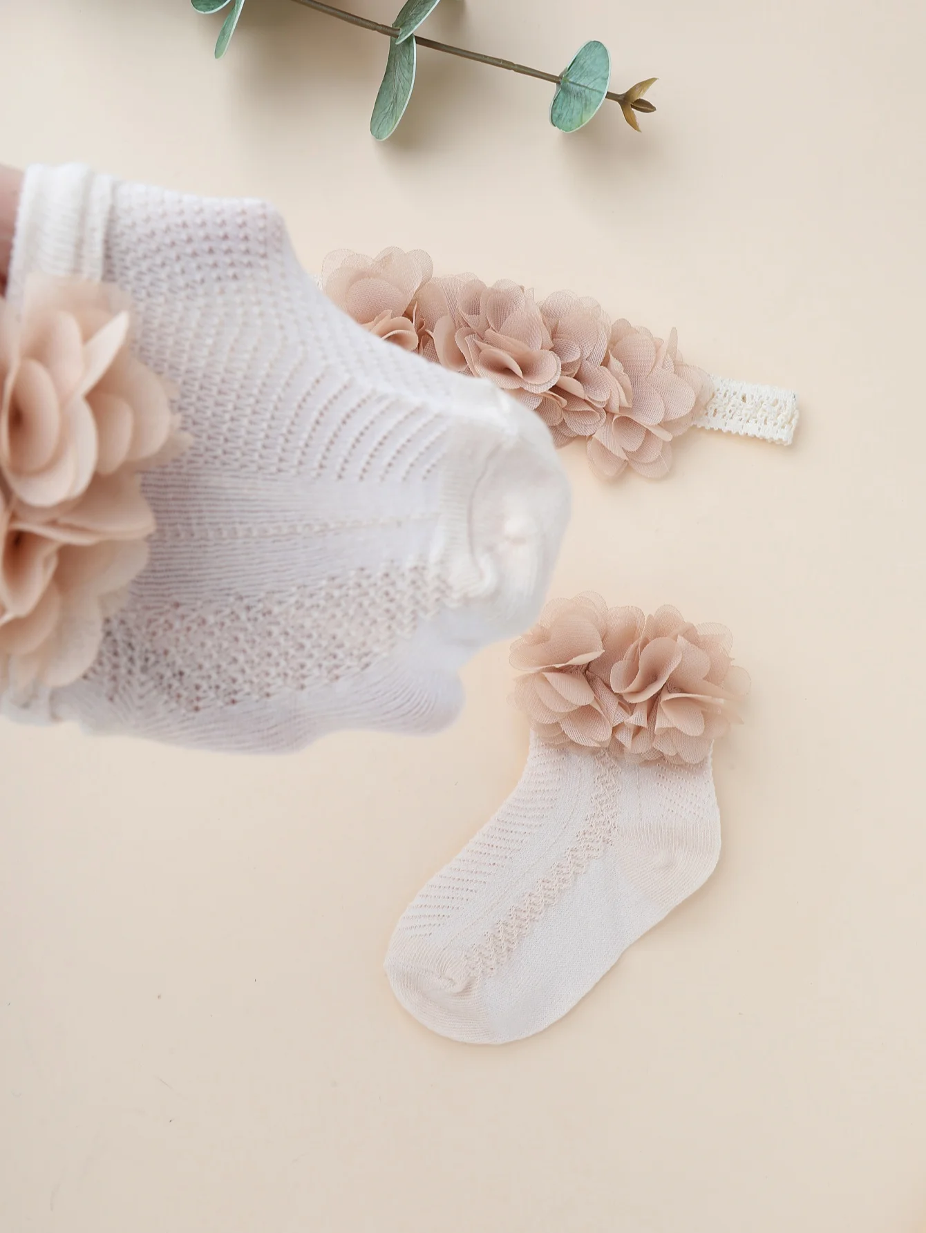 2Pcs Baby Chiffon Flower Headbands Socks Set Newborn Sweet Wedding Girl Princess Bow Elasitc Hair Bands Hair Accessories