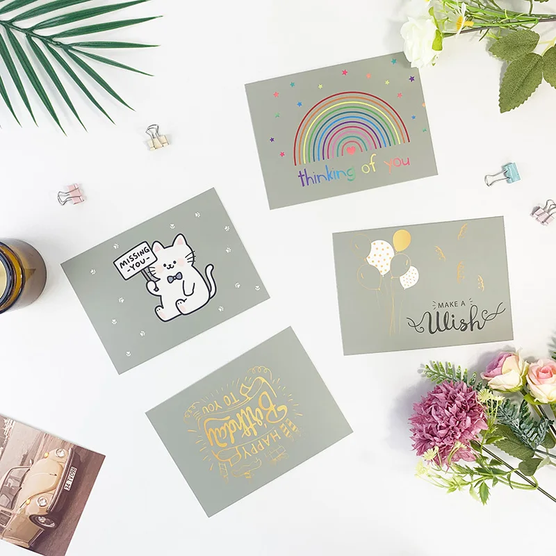 

Set Of 4 Gray Premium Greeting Cards, Suitable For Birthday Parties, Graduation, Christmas, Valentine's Day Wedding Invitation