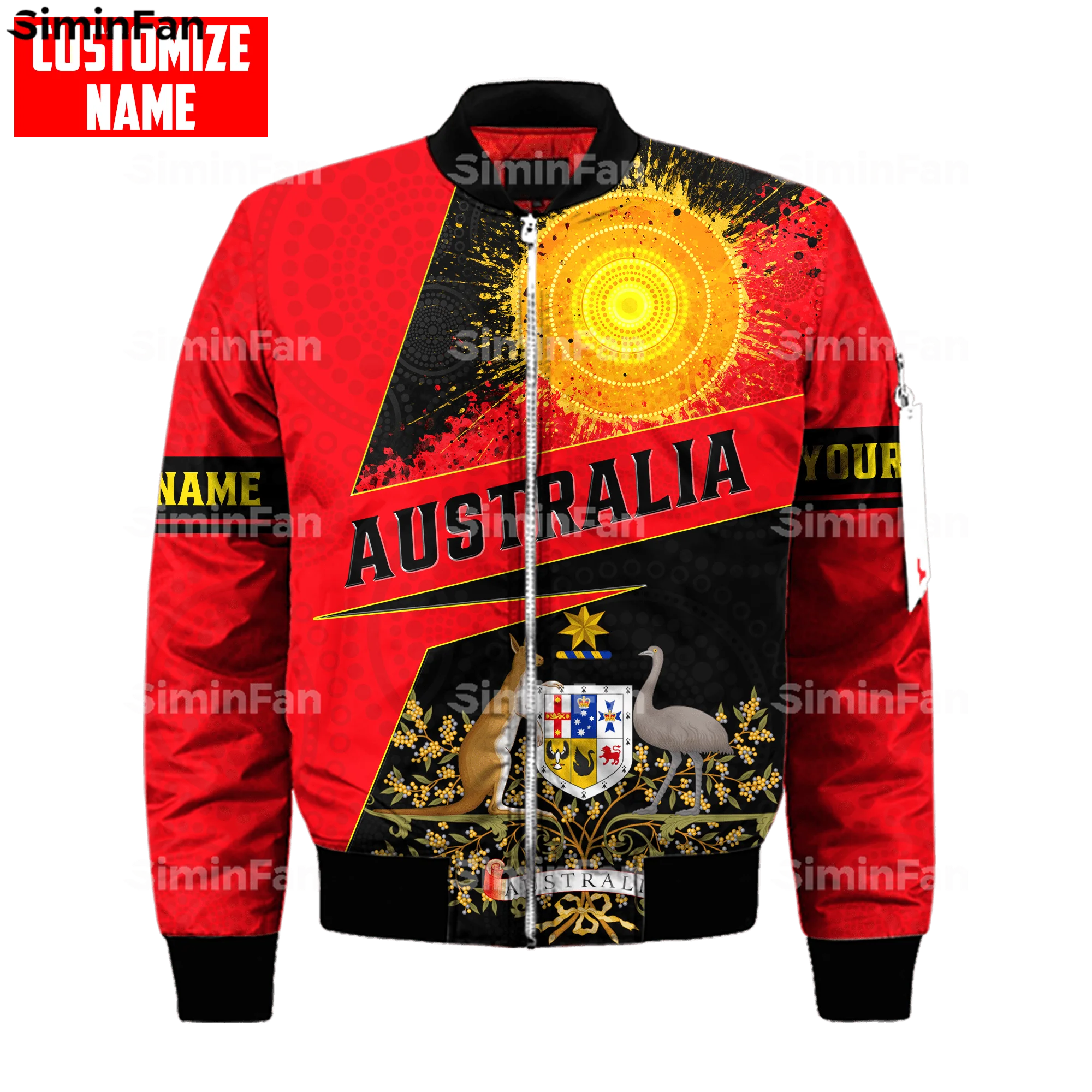 Aboriginal Australia Kangaroo 3D Printed Bomber Jacket Men Winter Quilted Cotton Coat Female Outwear Autumn Unisex Streetwear 02