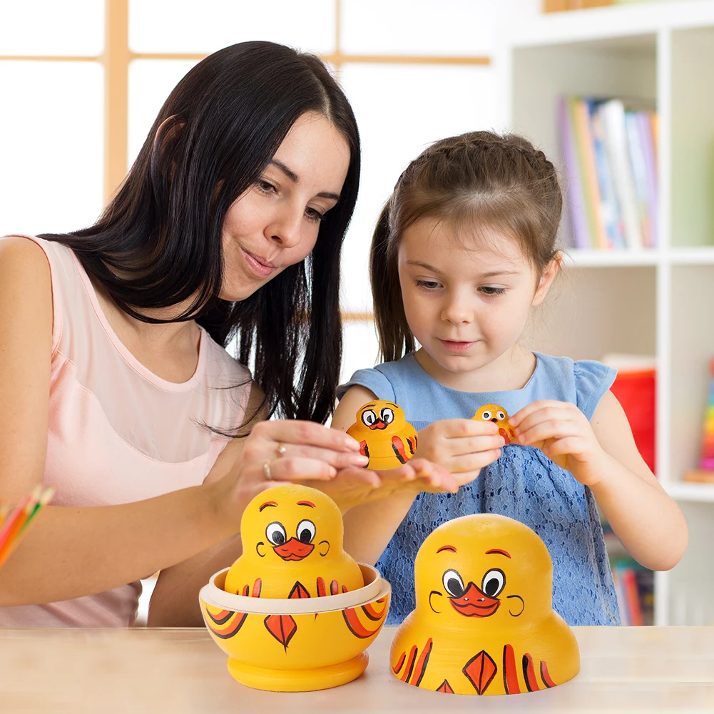 Poupées gigognes en bois peintes à la main, canard jaune, types d'animaux, décoration pour enfants, cadeaux d'anniversaire et de Noël